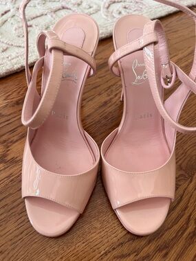 Christian Louboutin Blush Patent Leather Open-Toe Heels size 38 EU